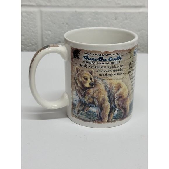 Share the Earth Grizzly Bear Mug Ceramic Coffee Cup Grizzly 1 Sky 1 Land 1 Sea - Picture 7 of 13